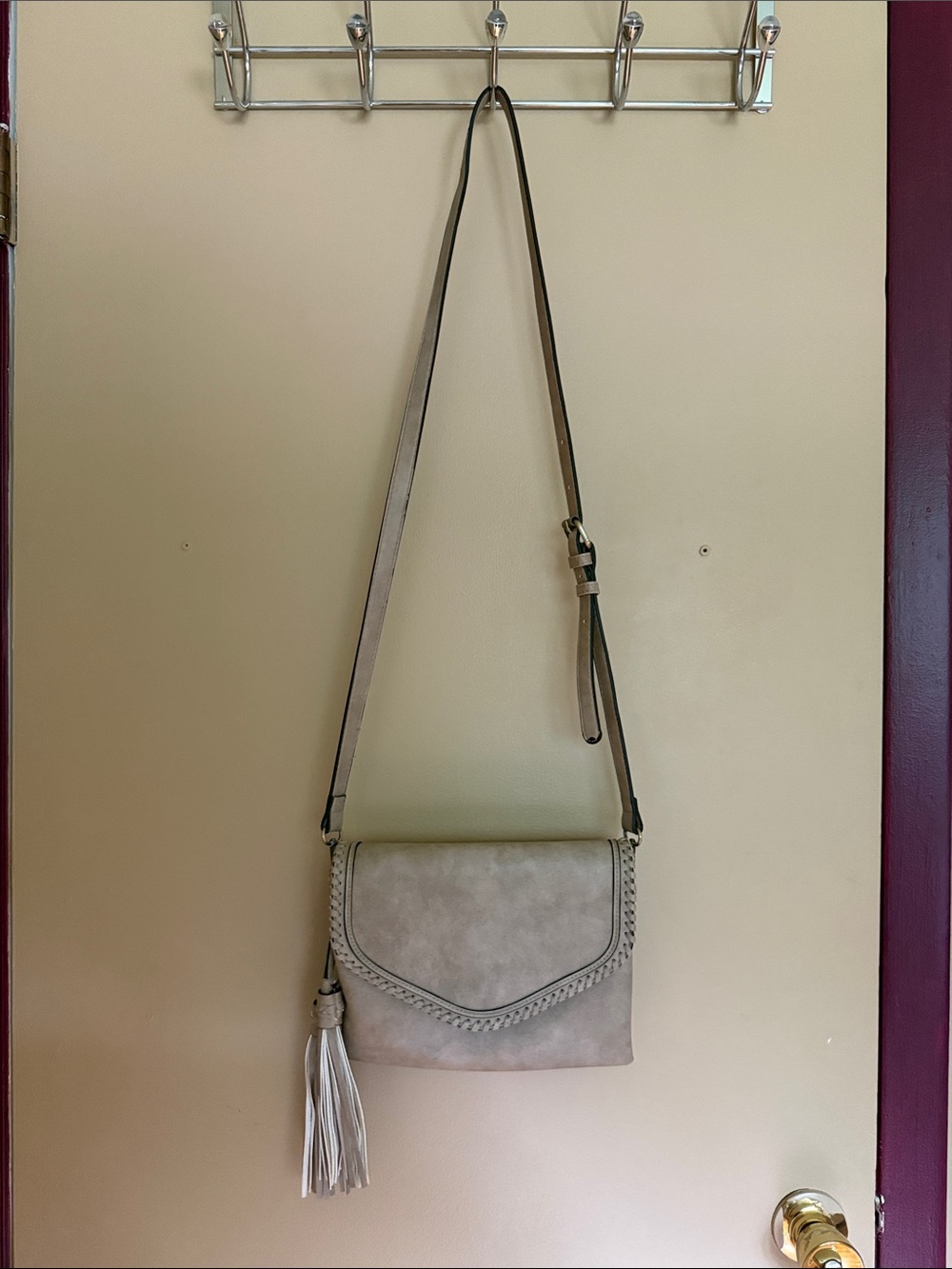 Cream Braided Flap Crossbody Bag with Tassel